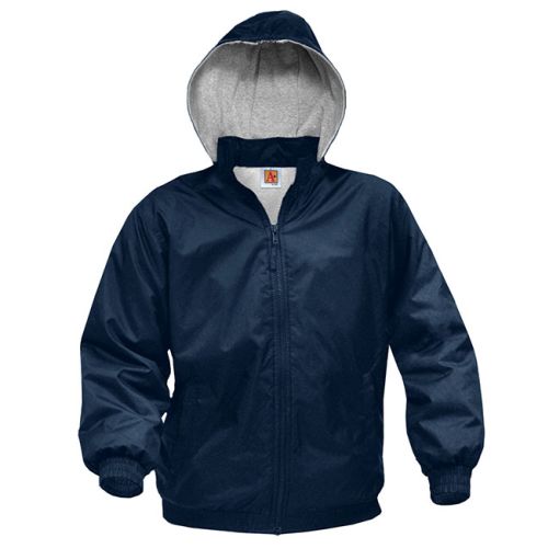 Fleece-lined Nylon Hooded Jacket Navy